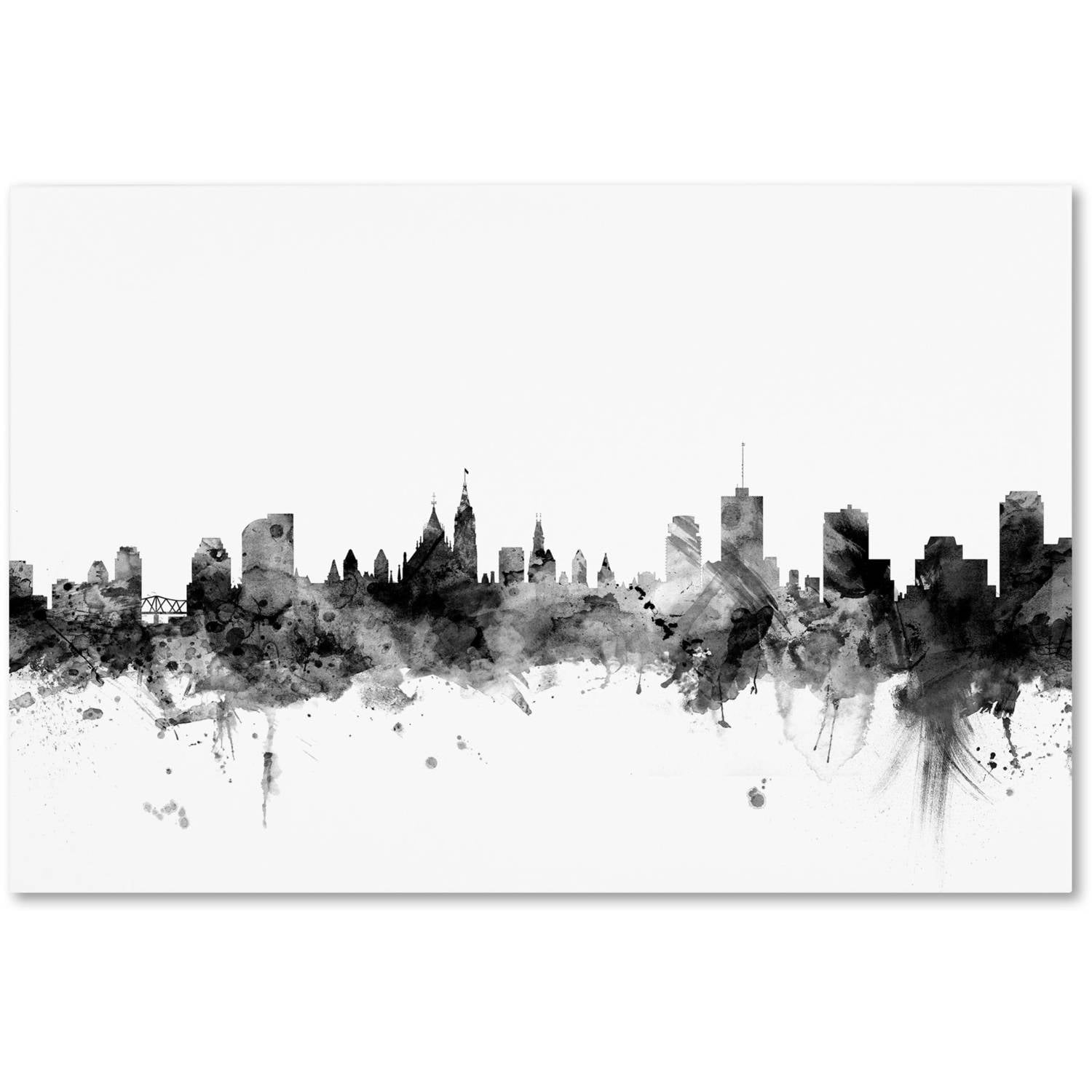 "Ottawa Canada Skyline B&W" Canvas Art by Michael Tompsett