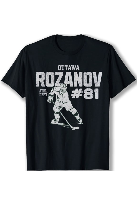 Ottawa Rozanov Athletic Department #81 Vintage Graphic T-Shirt with Hockey Player Illustration
