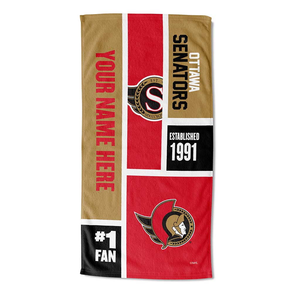 Ottawa Senators NHL Colorblock Personalized Beach Towel, 30" x 60"