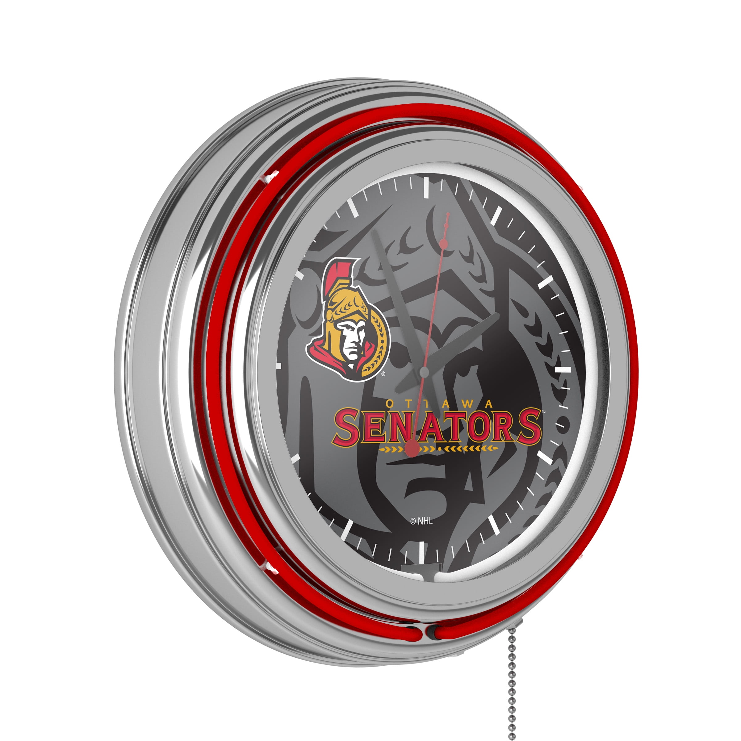 Ottawa Senators Watermark Retro Neon Analog Wall Clock with Pull Chain