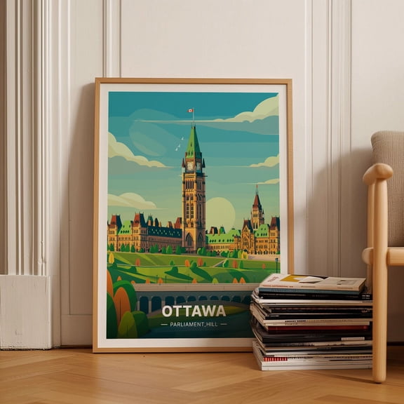 Ottawa Travel Canada Parliament Hill Cityscape Art, Unframed Canvas 8x10in