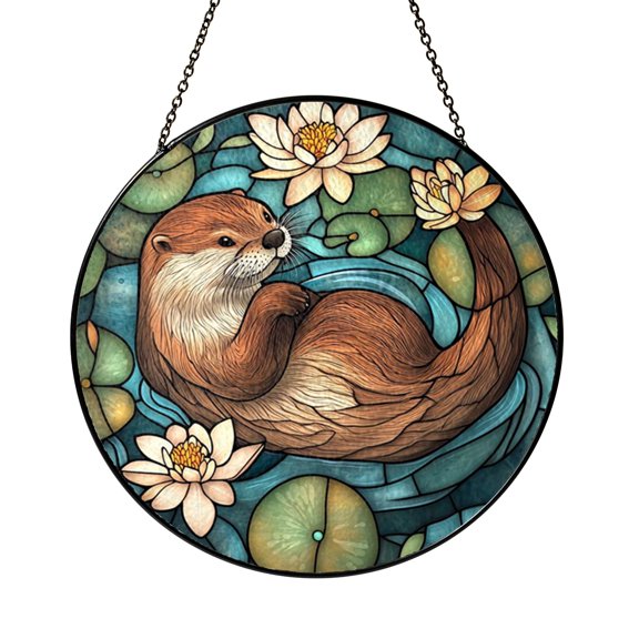 Otter Animal Window Art – Stained Glass Style Hanging