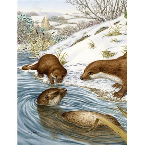 Otter At Play Flag Canvas House Size