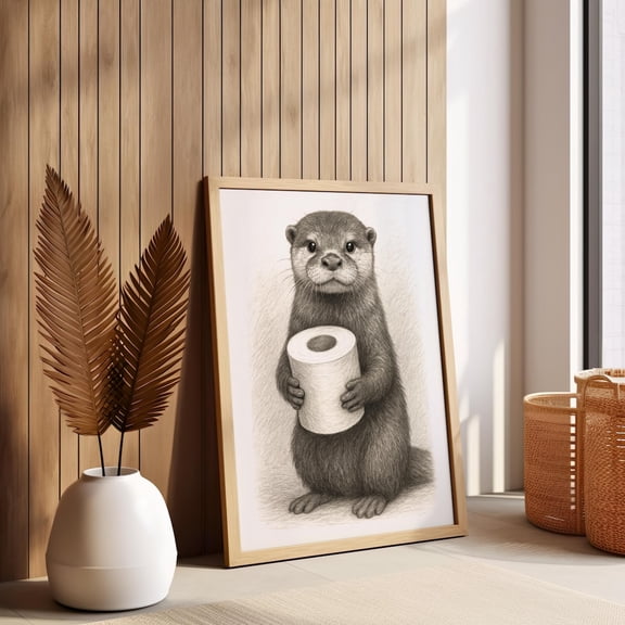 Otter Bathroom Art Posters Tet Paper, Towel, Reading Home Decor, 8x12 UNFRAMED