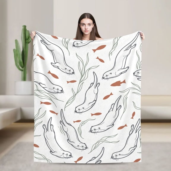 Otter Blanket, Lovely Holding Hands Ocean Otters, Flannel Lap Otter Gifts for Women Cozy Noon Break Office 50x40