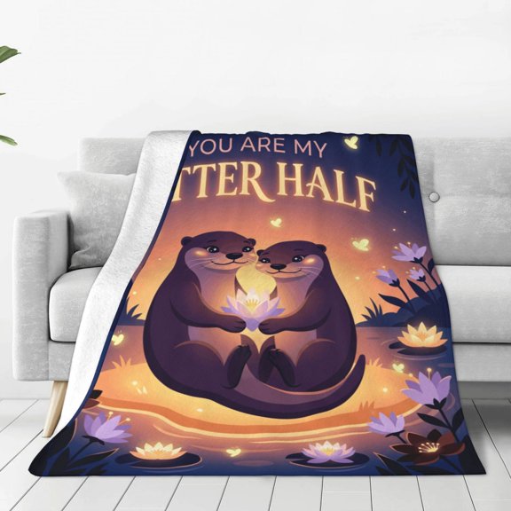Otter Blanket, Romantic Love Flannel Blanket, Soft Warm Cozy Throw for Sofa Couch, Home Decor 50x40