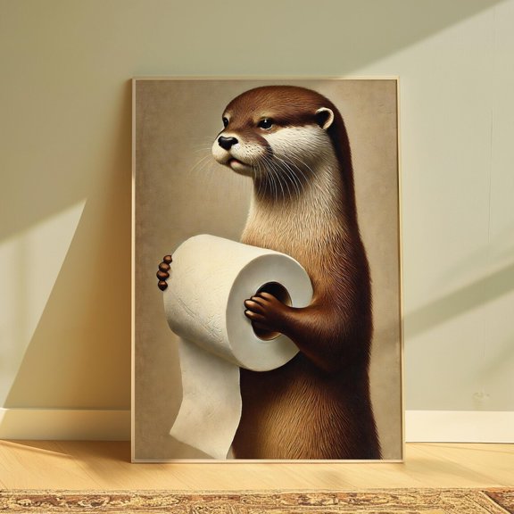 Otter Cute Animal Maximalist Bathroom Wall Decor, Unframed Canvas