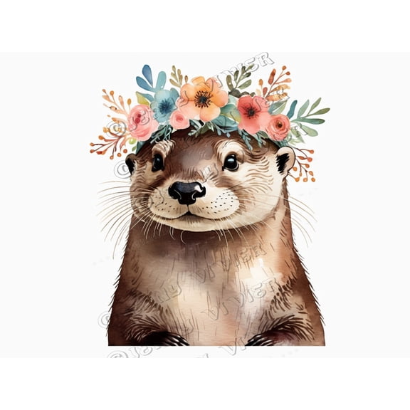 Otter Decor, Otter With Flower Crown Sign, Woodland Animals Decor,Decorative Outdoor Backyard Decor, Baby Nursery Kids Bedroom Living Room Wall Decor, Aluminum, 12x8 Inches Metal Sign