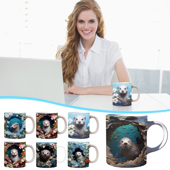 Otter Design Ceramic Tea Cup 150ml, Handcrafted Animal-Themed Cup for Coffee Enthusiasts & Collectors