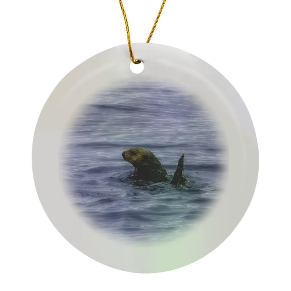 3drose, Otter Floating in Water, Circle Porcelain Ornament