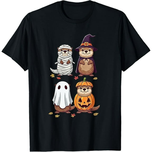 Otter Ghost Witch Mummy Zombie Pumpkin Halloween Costume T-Shirt
