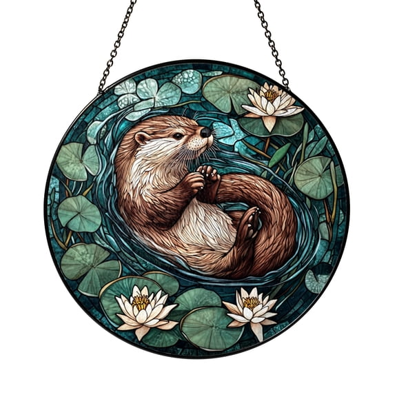 Otter Glass Suncatcher for Window Decor, Funny Wildlife Light Catcher Hanging Ornament, Cozy Animal Lover Accent