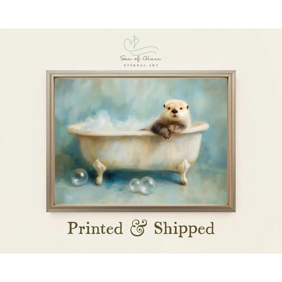 Otter In Clawfoot Tub Art Poster Whimsical Bathroom Nursery Decor Warm Present Vintage UNFRAMED Poster Size 8x12