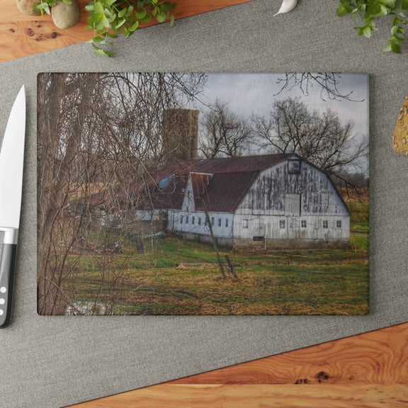 U R There Photography Otter Lake Road White Rustic Farmhouse Tempered-Glass Cutting Board 11"x 15"