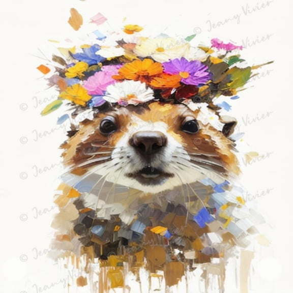 Otter Metal Tin Sign for Office Guest Room Wall Decor, Animal Head wearing a Wreath Bathroom Wall Decoration Prints Painting,Gifts for Girl Sisters Friends 12x12 Inches
