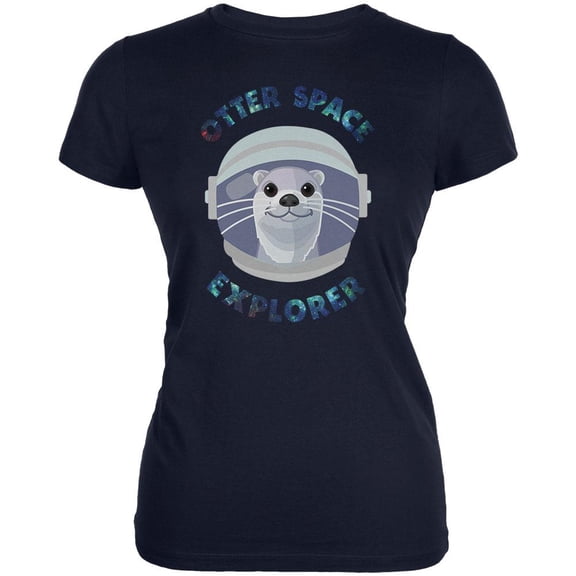 Otter Outer Space Explorer Cute Juniors Soft T Shirt Navy MD