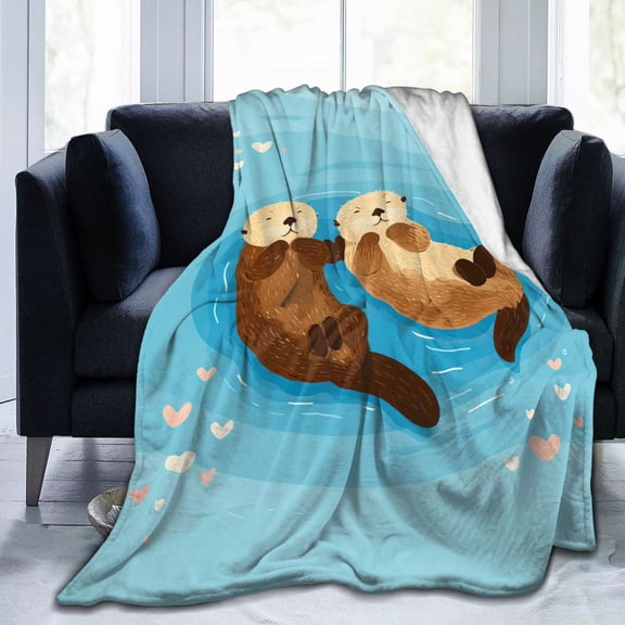 Otter Pattern Throw Blanket Cute Hand-Holding Artwork, Artistic and Playful Home Decor 50x40