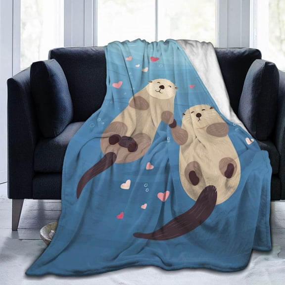 Otter Pattern Throw Blanket Cute Hand-Holding Artwork, Artistic and Playful Home Decor 50x40