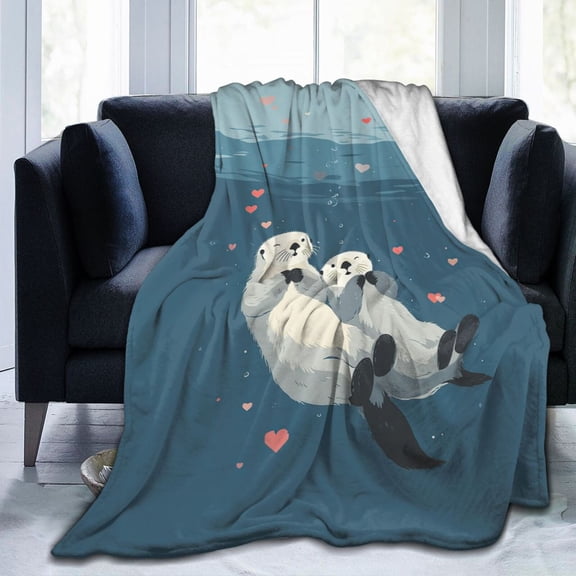 Otter Pattern Throw Blanket Cute Hand-Holding Artwork, Artistic and Playful Home Decor 50x40