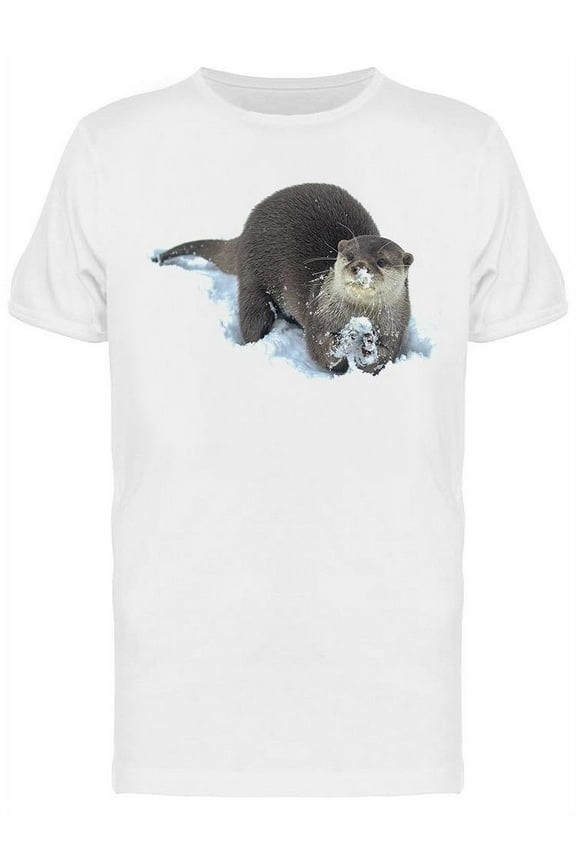 Otter Playing In The Snow T-Shirt Men -Image by Shutterstock, Male Large