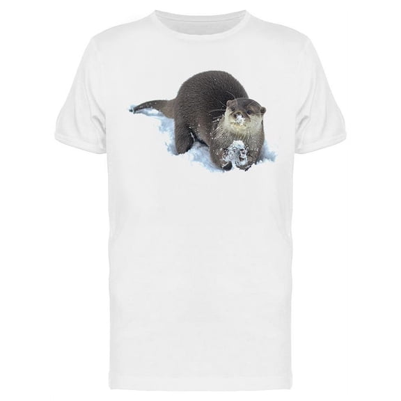 Otter Playing In The Snow T-Shirt Men -Image by Shutterstock, Male Small