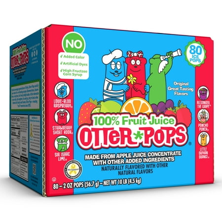 Otter Pops 100% Fruit Juice Assorted Fruit Ice Pops, Gluten-Free Freezer Snack, 2 oz, 80 Count