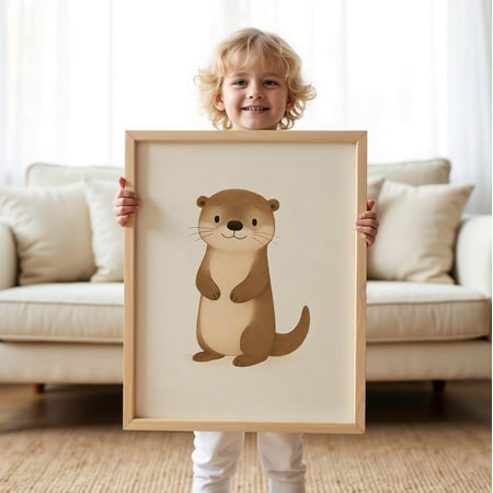 Otter Poster, Cute Baby Otter Poster, Animal Nursery Wall Art, Stretched Canvas Size 8x12