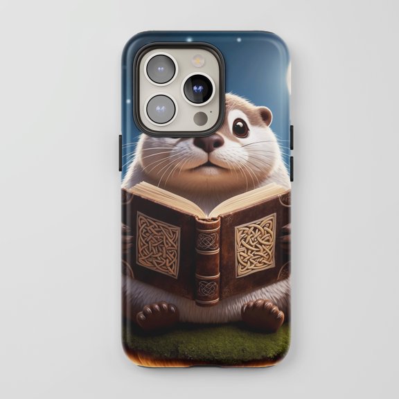 Otter Reading Book For All iPhone Series Protective Phone Case Whimsical Night Sky Multi-Color