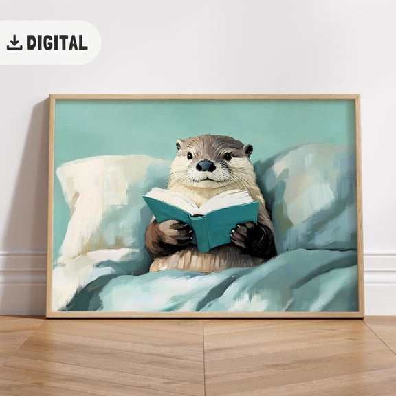 Otter Reading Wall Art, Book Lover, Otter, Read Inspiring Nursery Wall Decor, Reader Wallart Bookful Art Unframed Paper Print