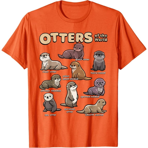 Otter Sea Animals of the World Chibi Educational Softstyle Unisex T-Shirt,Orange Color,Size 3T