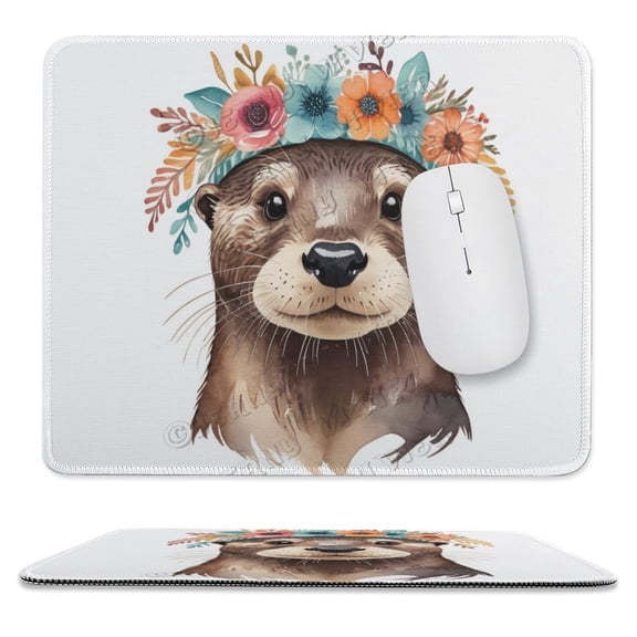 Otter Small Mouse Rectangular Pad Desk Pads Rubber Non-Slip Computer Game Mouse Mat with Stitched Edges,Funny Office Presents 10"x12"