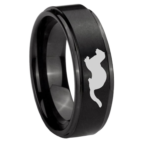 Otter Step Edge Brush Black Tungsten Men Ring 10MM