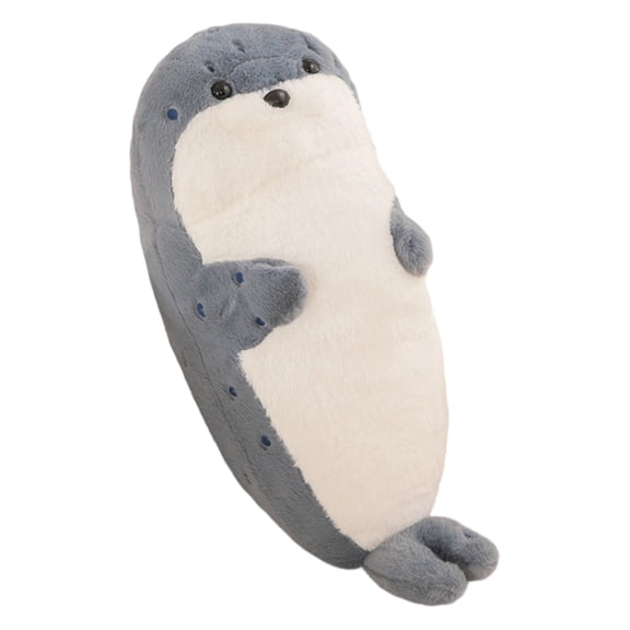 Otter Stuffed Animal, Full Body Pillow, 20X7 in, Gray White Fuzzy, Birthday Gift for Friend, Ocean Collector Display, Bedroom Cushion, 1 Pc