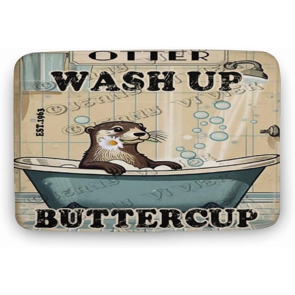 Otter Wash Up Buttercup Bath Mat,Cute Cartoon Otter Bathroom Rugs No Slip,Washable Cover Floor Rug Carpets Floor Mat 16x24 Inches for Kitchen Bedroom, Otter Gifts