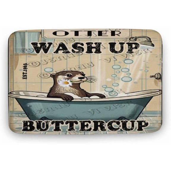 Otter Wash Up Buttercup Bath Mat,Cute Cartoon Otter Bathroom Rugs No Slip,Washable Cover Floor Rug Carpets Floor Mat 20x32 Inches for Kitchen Bedroom, Otter Gifts