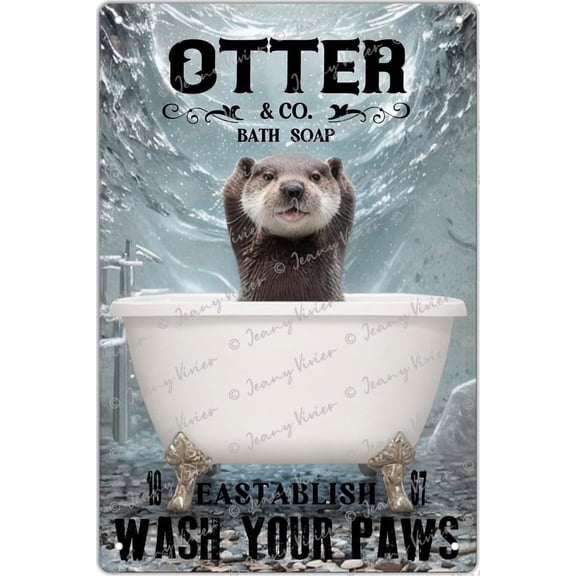 Otter Wash Your Paws Otter Funny Bathroom Tin Sign Bath Soap Wash Retro Tin Signs Vintage Signs for Home Cafes Bars Man Cave Wall Decor New Home Gift for Family Friends 12x8 Inch