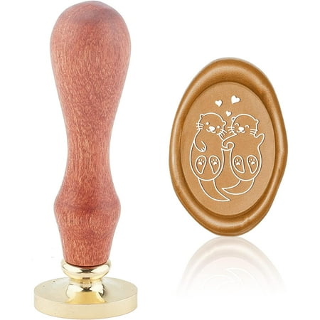 Otter Wax Seal Stamp Love Vintage Sealing Wax Stamps Animal Oval Removable Brass Head Sealing Stamp with Wooden Handle for Wedding Invitations Thanksgiving Valentine's Day Gift Wrap