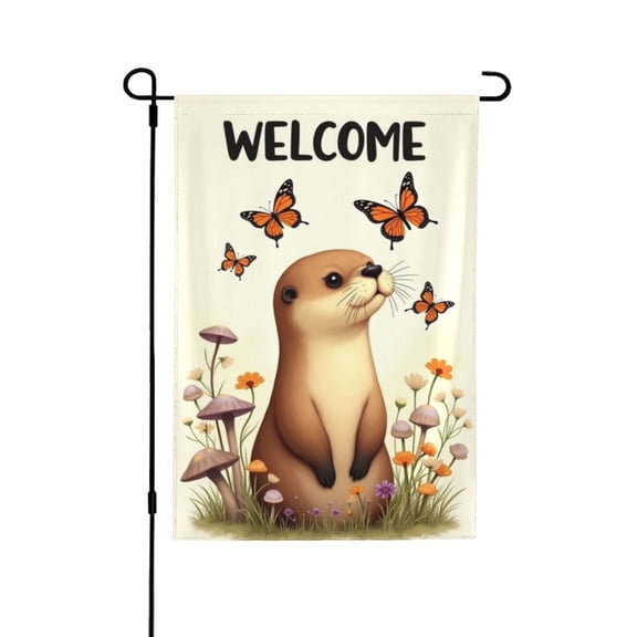 Otter Welcome Garden Flag 12x18 Inch Double Sided – Cute Animal & Butterfly Spring Outdoor Yard Decoration For Porch, Lawn & Patio