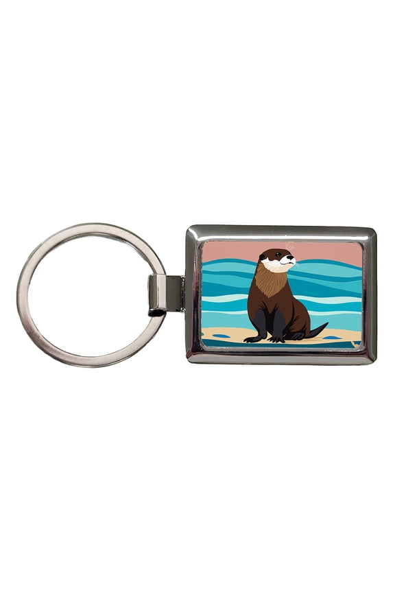 Otter on the Beach Ocean Sea Metal Rectangle Keychain