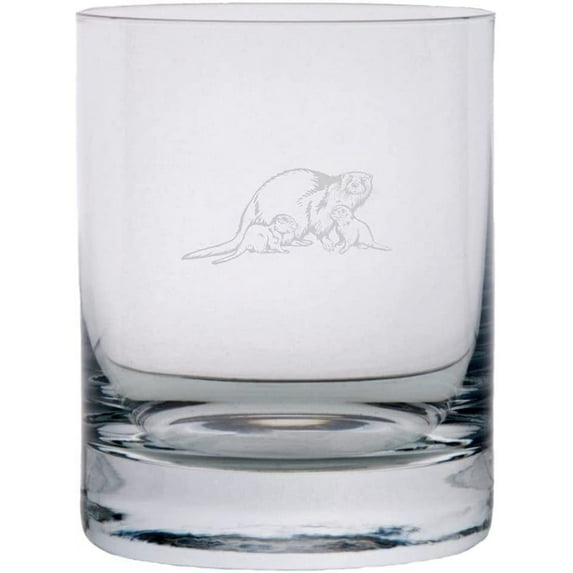 Otter with Family Zoo Animal Themed Etched 10.25oz Crystal Rocks Whisky Glass