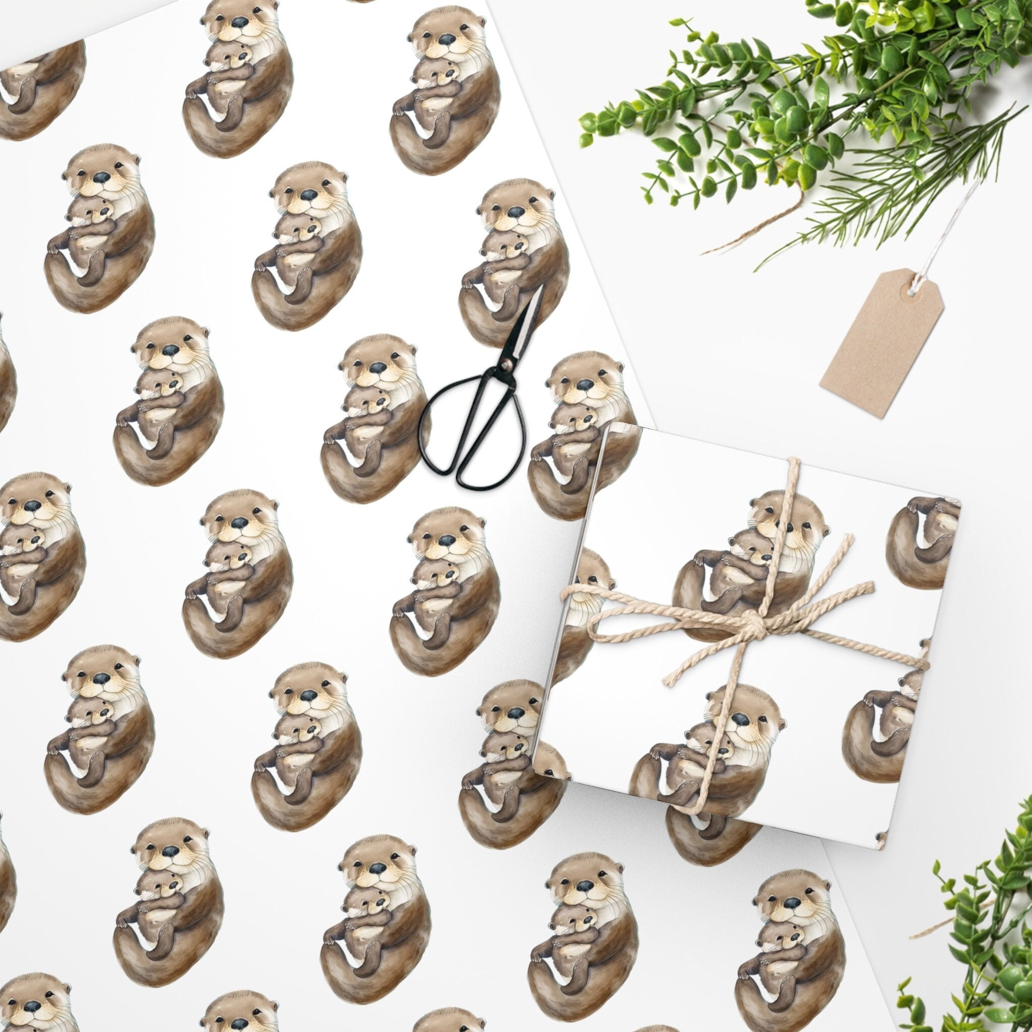 Otter wrapping paper Otter gift wrap cute otters water color christmas birthday cute gift