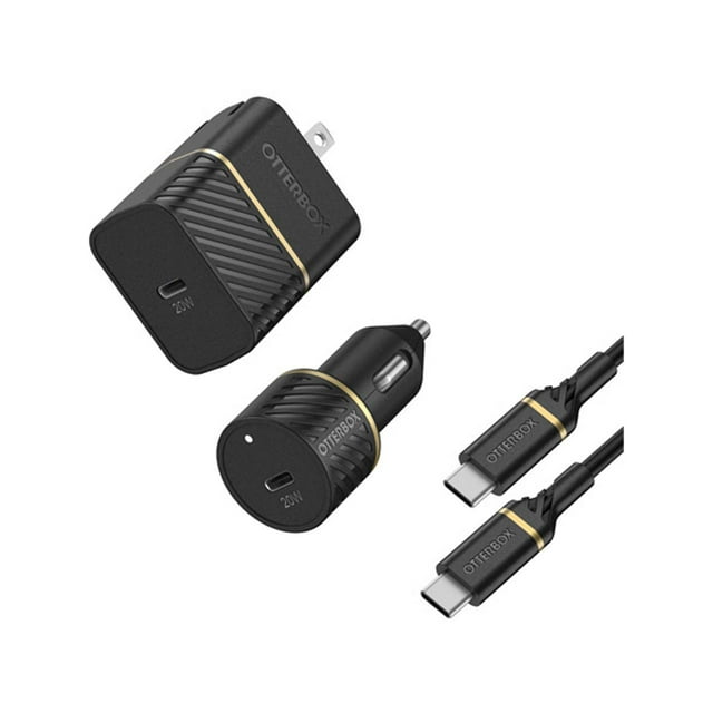 OtterBox 7880745 Black Shimmer Fast Charge USBC to USBC Wall and Car Charging Kit, 20W