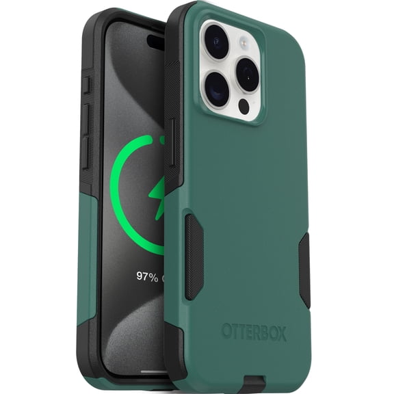 OtterBox Commuter MagSafe Case for iPhone 15 Pro – Green/Black – Slim, Shockproof, Dual Layer Drop Protection