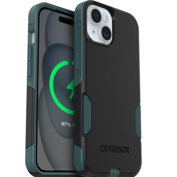 OtterBox Commuter Series Case - iPhone 17e, iPhone 16e, iPhone 15, iPhone 14, iPhone 13 - MagSafe Edition - Slim & Tough, Pocket-Friendly, with Port Protection - Black & Green