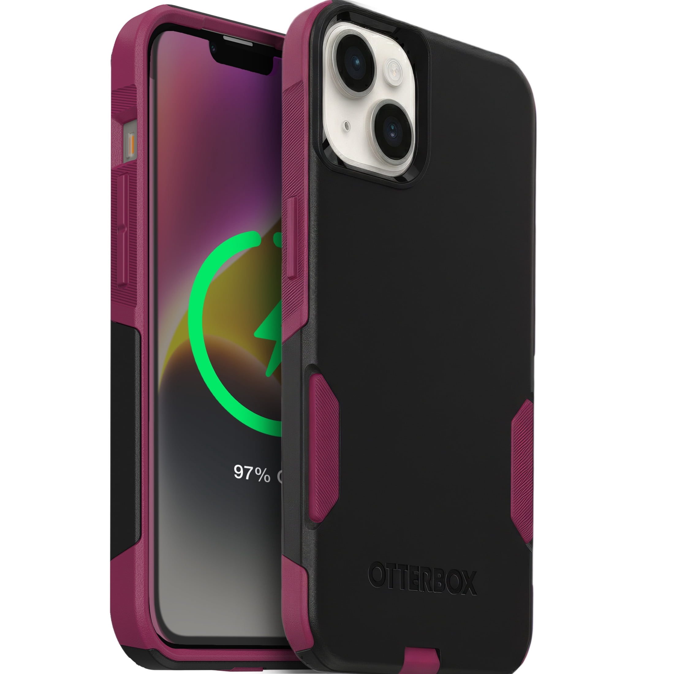 OtterBox Commuter MagSafe Case for iPhone 17e/16e/15/14/13 – Black/Pink – Slim, Shockproof, Dual Layer Drop Protection