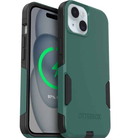 OtterBox Commuter Series Case - iPhone 17e, iPhone 16e, iPhone 15, iPhone 14, iPhone 13 - MagSafe Edition - Thin & Tough, Pocket-Friendly, with Port Protection - Green & Black