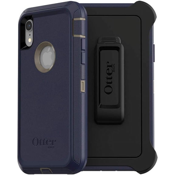 OtterBox DEFENDER SERIES SCREENLESS EDITION Case for iPhone Xr - Frustration Free Packaging - DARK LAKE CHINCHILLA/DRESS BLUES