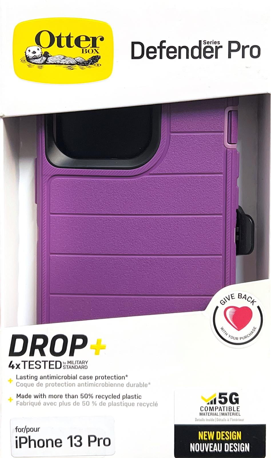 OtterBox Defender Pro Series Case and Holster for iPhone 13 Pro, Happy Purple