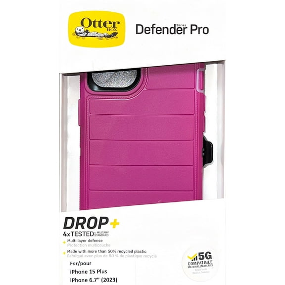 OtterBox Defender Pro Series Case and Holster for iPhone 15 Plus - Morning Sky (Pink)