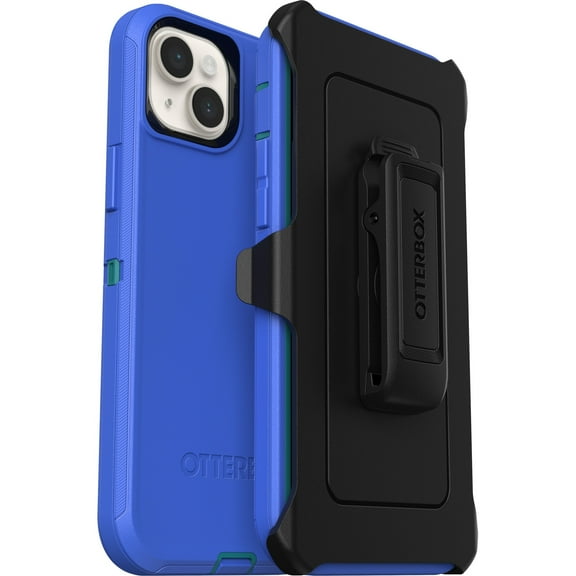 OtterBox Defender Rugged Carrying Case (Holster) Apple iPhone 14 Plus Smartphone, Rain Check (Blue)